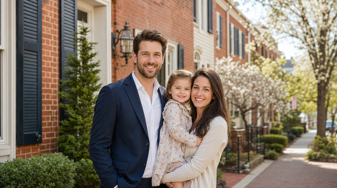 Northern Virginia home at golden hour — brand hero