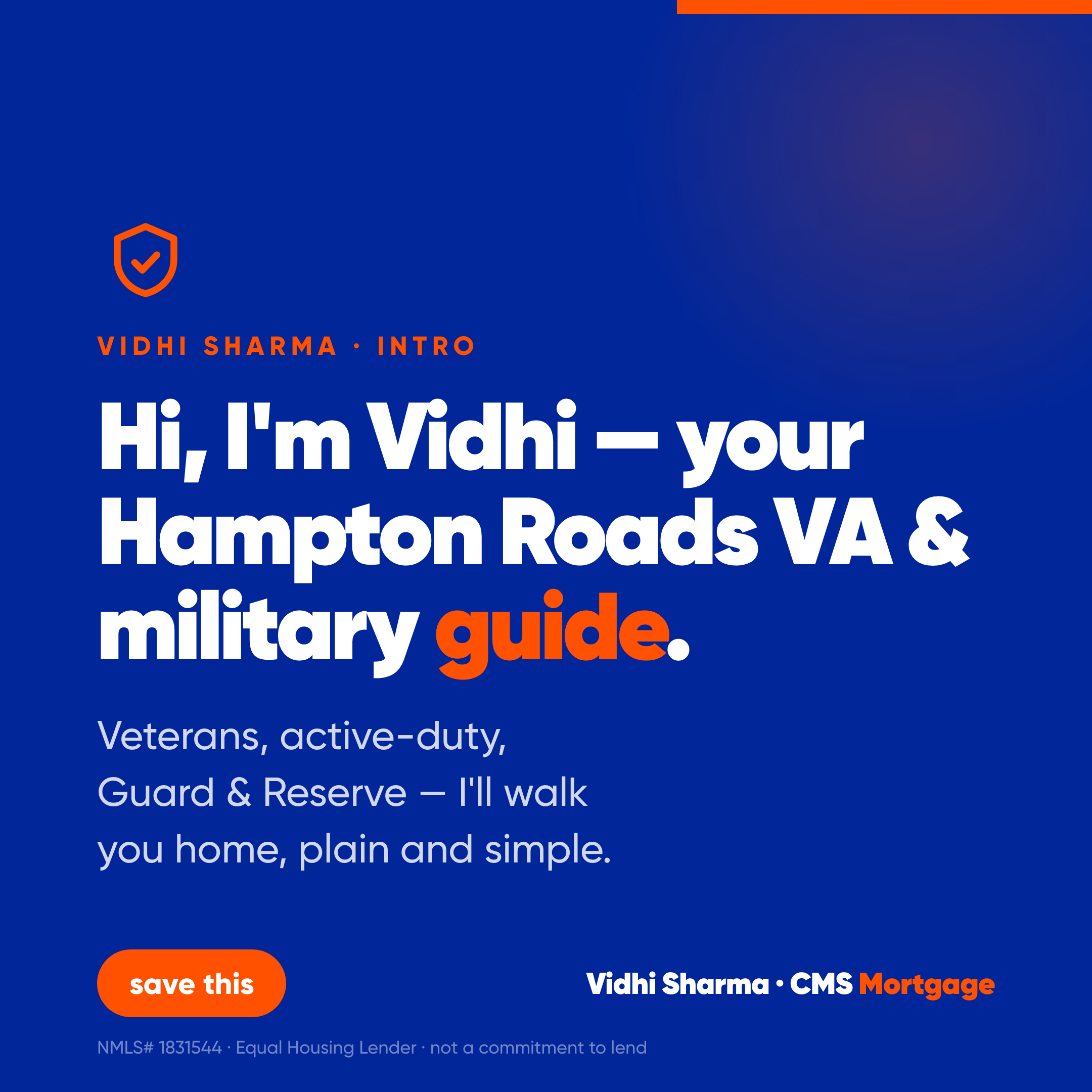 Hi, I'm Vidhi — your Hampton Roads VA & military mortgage guide